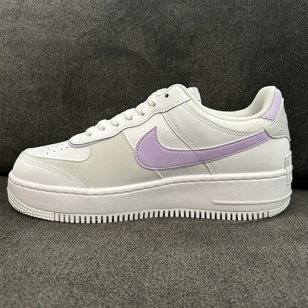 Nike Air Force 1 Shadow Lilac Bloom White Women's 7.5 Swoosh Leather FN6335-102 - Picture 2 of 7